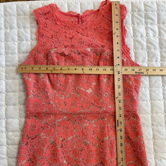 VINCE CAMUTO Pink Salmon Lace Overlay Sheath Dress Floral Sleeveless Size 10 - Picture 13 of 15